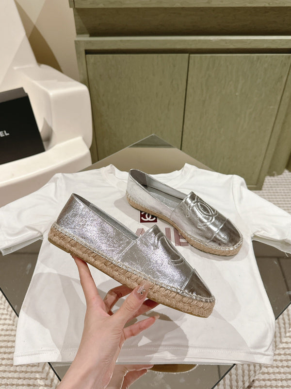 espadrilles silver metalic calfskin