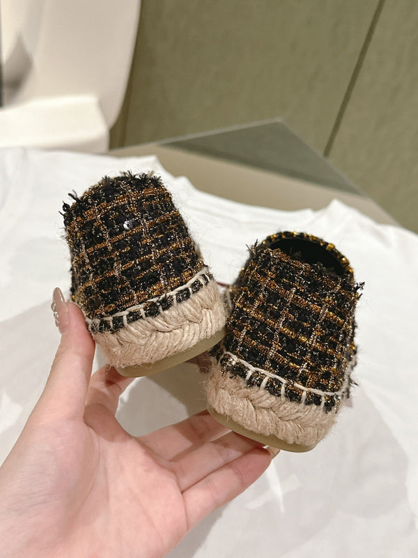 espadrile in tela tweed nera e oro