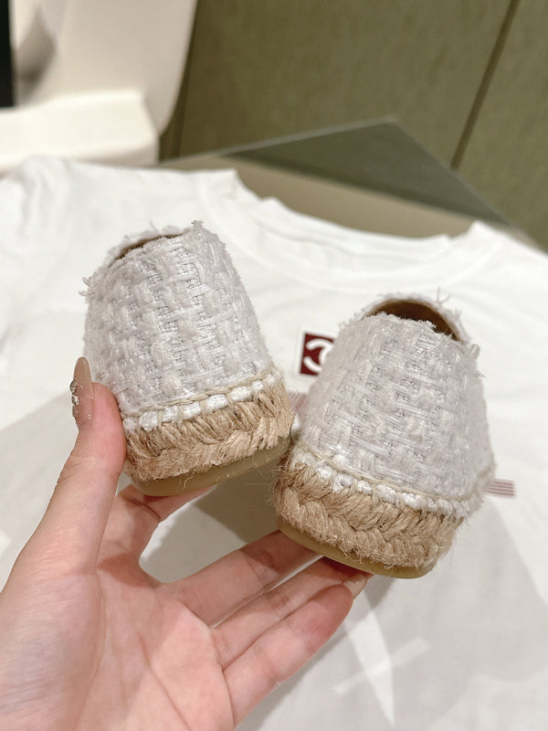 espadrilles grey tweed beige calfskin