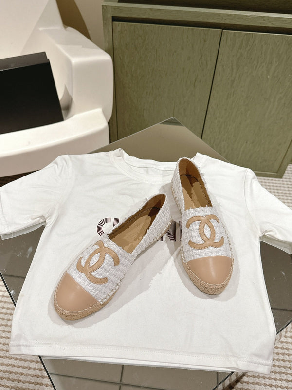 espadrilles grey tweed beige calfskin