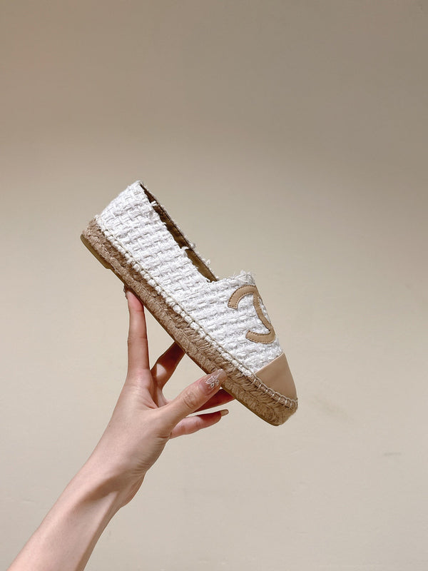 espadrilles grey tweed beige calfskin