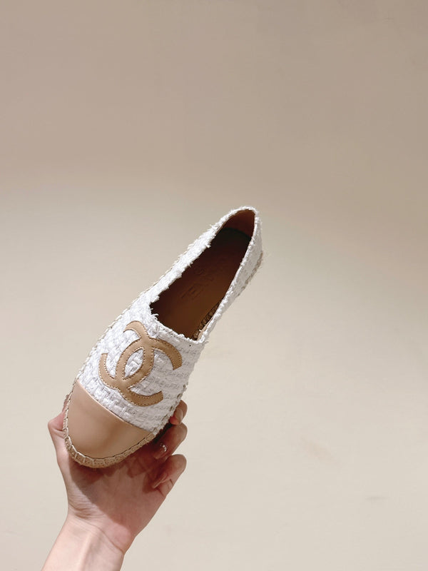 espadrilles grey tweed beige calfskin