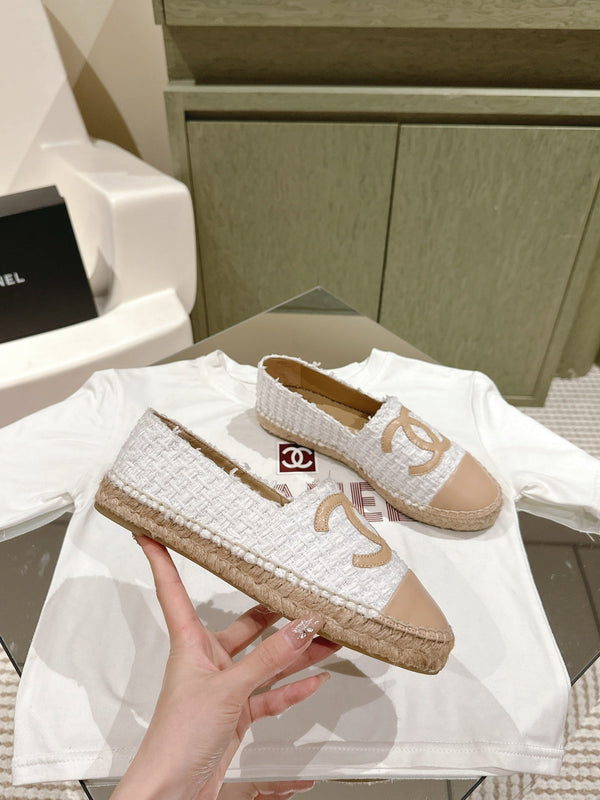 espadrilles grey tweed beige calfskin