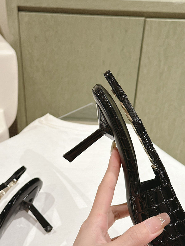 BLAKE SLINGBACK PUMPS 80 IN BLACK CROCODILE-EMBOSSED LEATHER