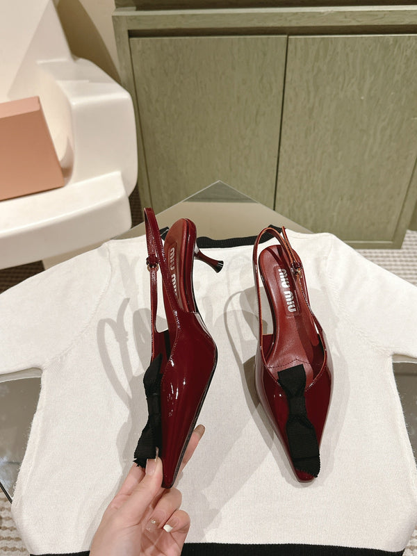 Miu x Balanc Small Bow Buckle SlingBack 45mm Burgundy Patent Leather 445863