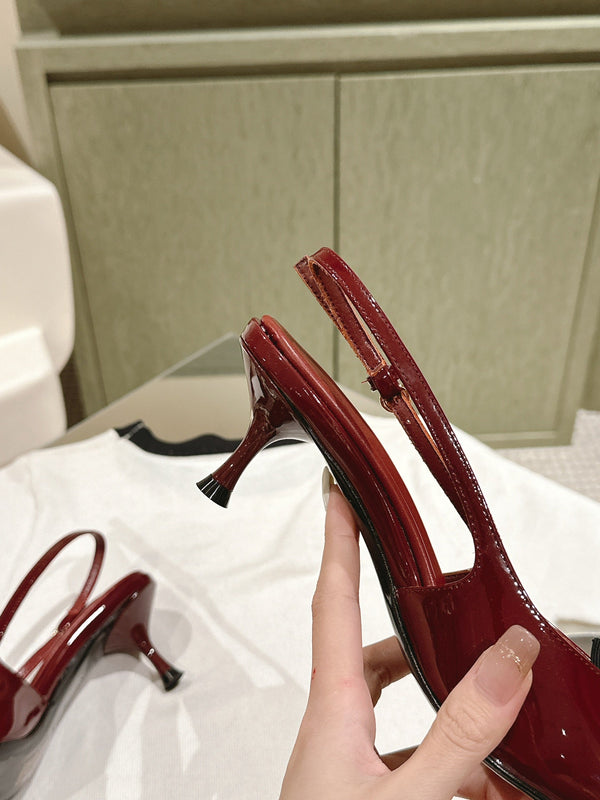 Miu x Balanc Small Bow Buckle SlingBack 45mm Burgundy Patent Leather 445863