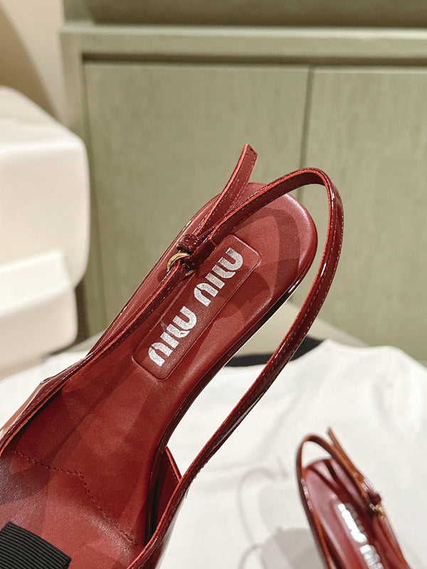 Miu x Balanc Small Bow Buckle SlingBack 45mm Burgundy Patent Leather 445863