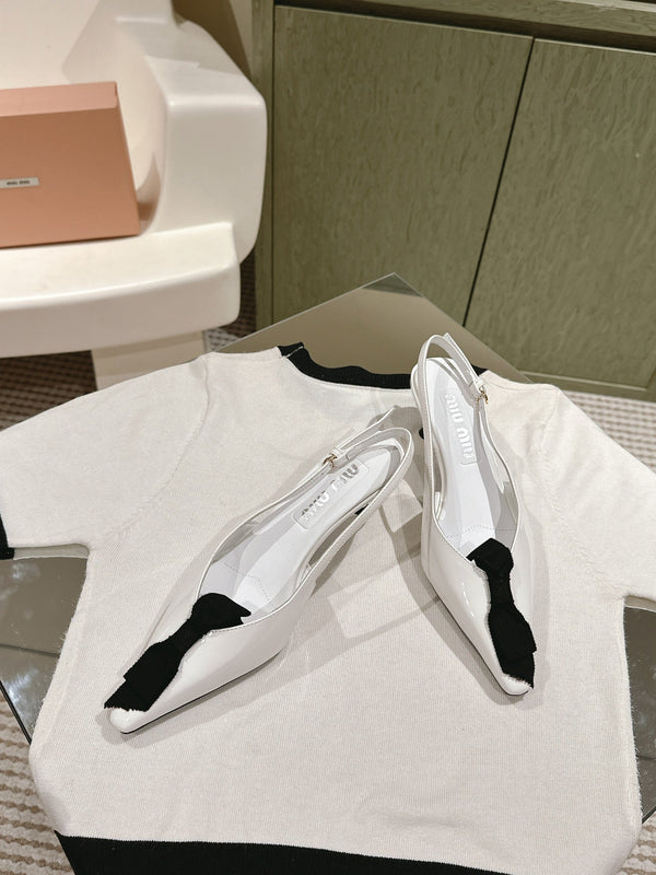 Miu x Balanc Small Bow Buckle SlingBack 45mm White Patent Leather 445864