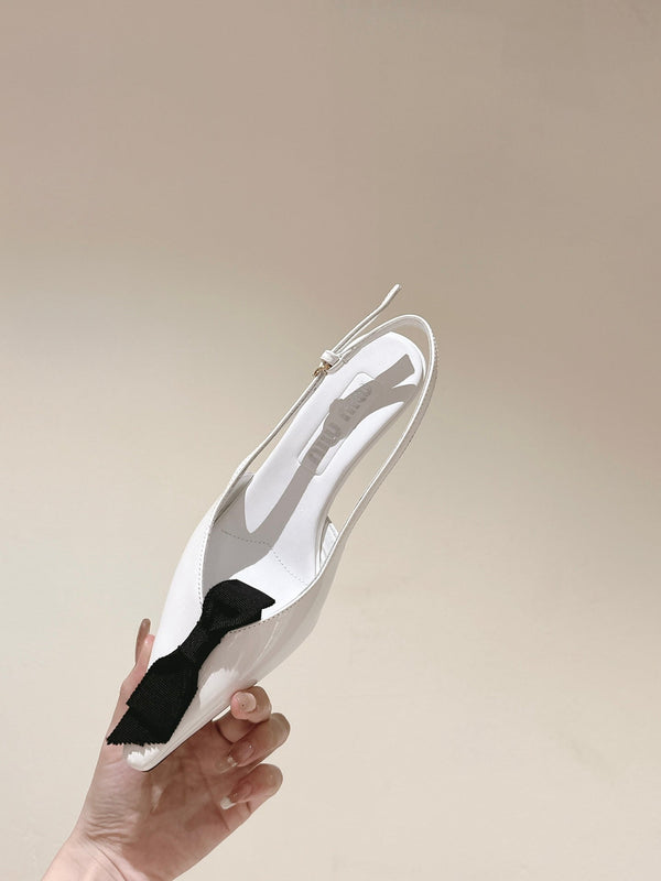 Miu x Balanc Small Bow Buckle SlingBack 45mm White Patent Leather 445864