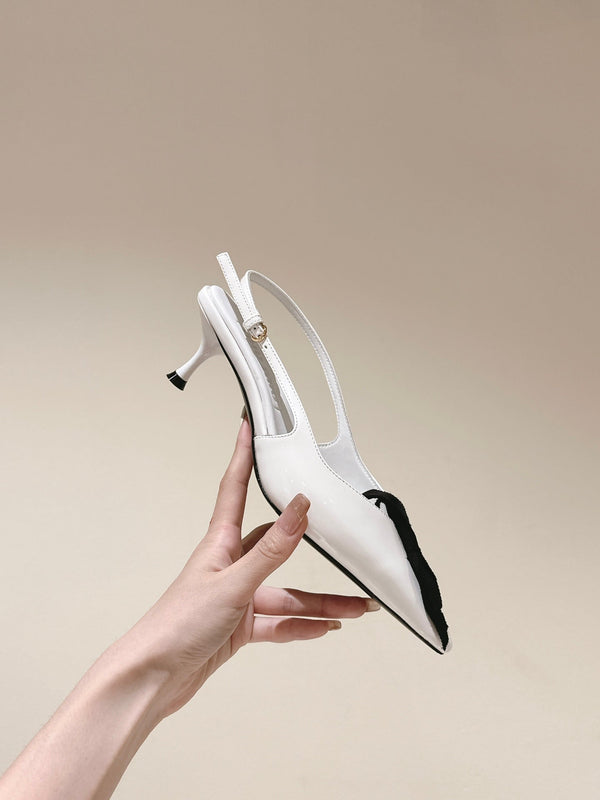 Miu x Balanc Small Bow Buckle SlingBack 45mm White Patent Leather 445864