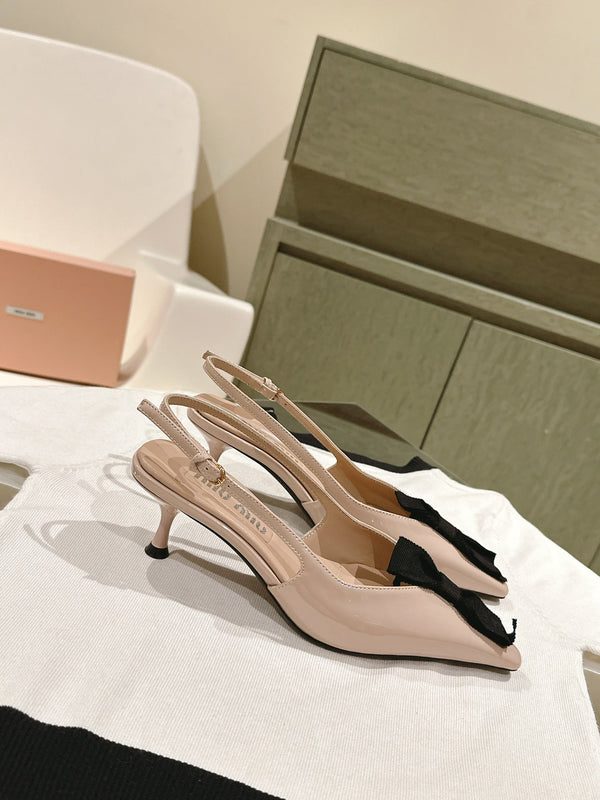 Miu x Balanc Small Bow Buckle SlingBack 45mm Beige Patent Leather 445865