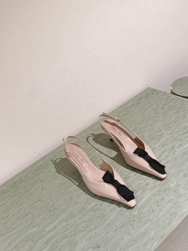 Miu x Balanc Small Bow Buckle SlingBack 45mm Beige Patent Leather 445865