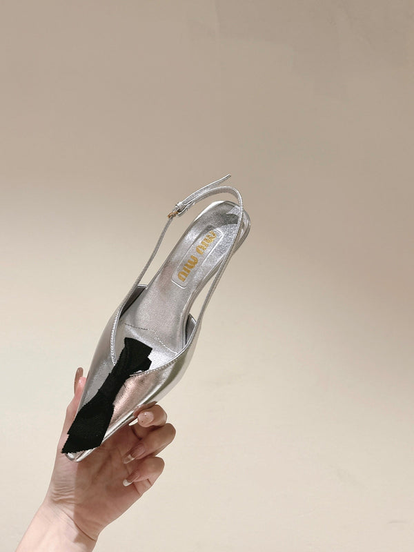 Miu x Balanc Small Bow Buckle SlingBack 45mm Sliver Patent Leather 445866
