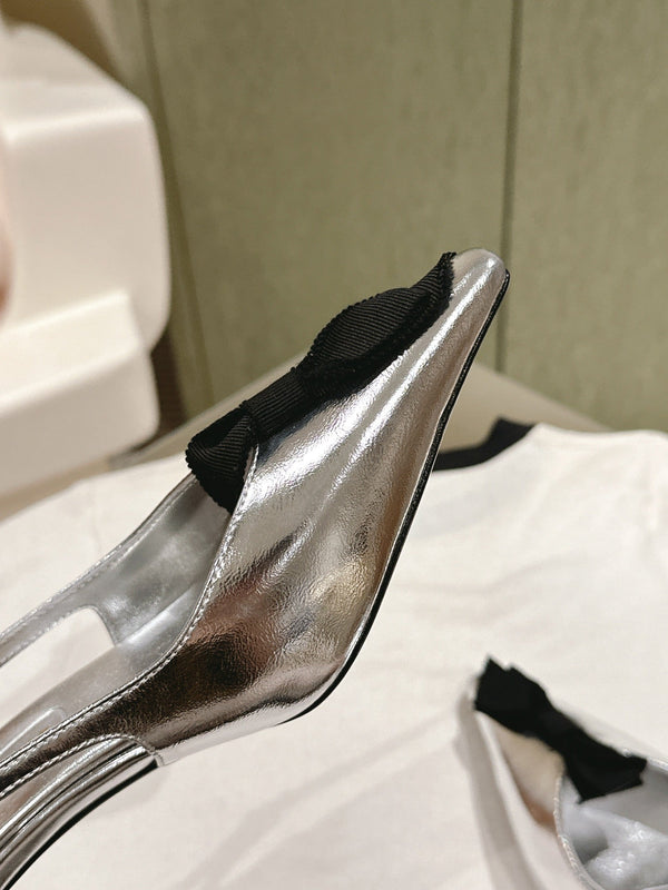 Miu x Balanc Small Bow Buckle SlingBack 45mm Sliver Patent Leather 445866