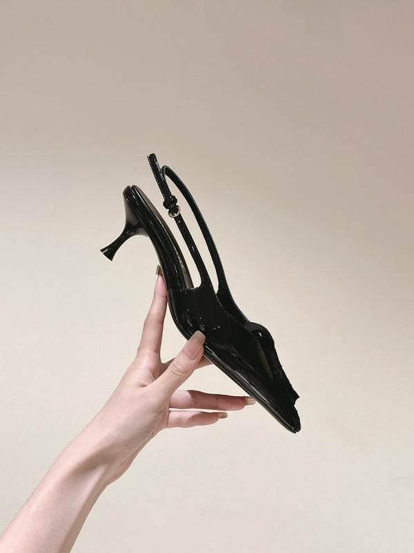 Miu x Balanc Small Bow Buckle SlingBack 45mm Black Patent Leather 445867