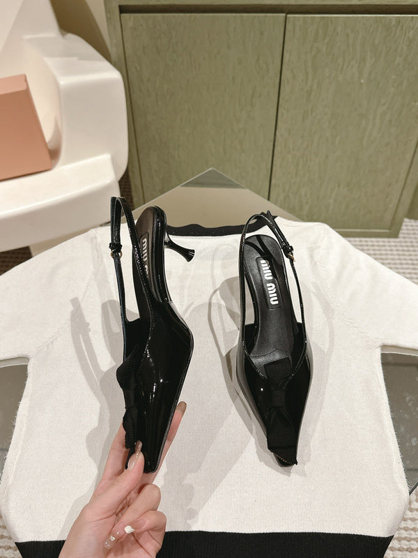 Miu x Balanc Small Bow Buckle SlingBack 45mm Black Patent Leather 445867