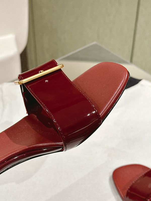 Miu x Balanc Studded Buckle Elegant Mules 45mm Burgundy Patent Leather