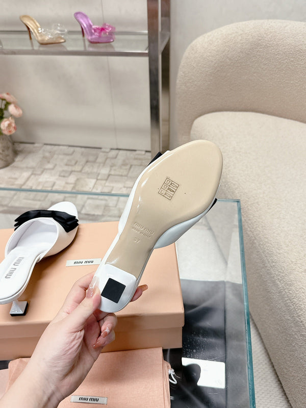 Miu Mordoré Black Bows Mules 50mm White Cowhide 445522