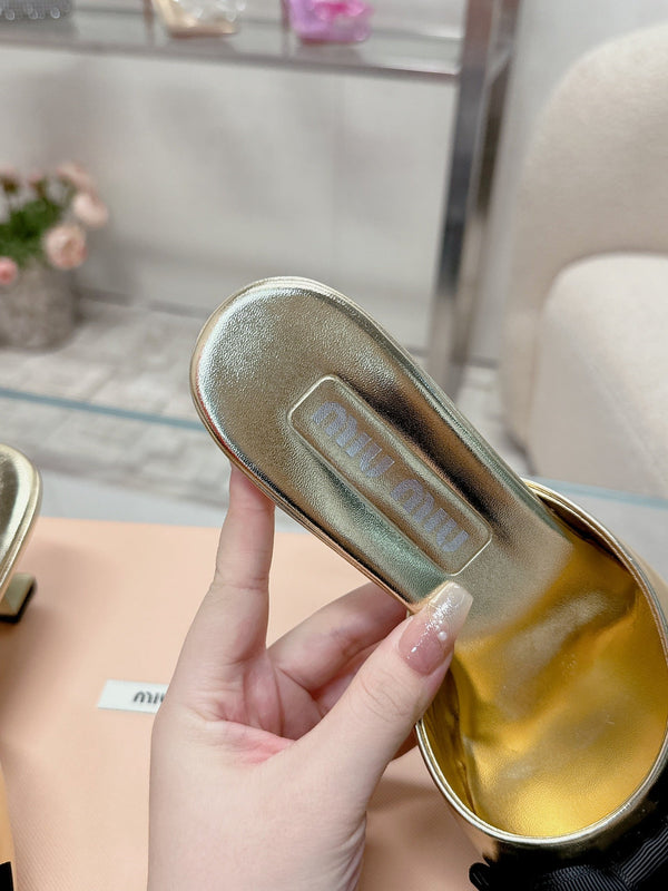 Miu Mordoré Black Bows Mules 50mm Gold Cowhide 445518