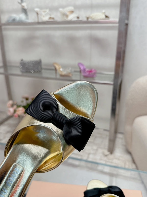 Miu Mordoré Black Bows Mules 50mm Gold Cowhide 445518