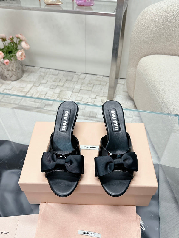 Miu Mordoré Black Bows Mules 50mm Black Cowhide 445521