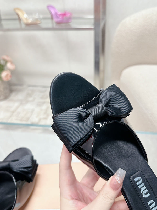Miu Mordoré Black Bows Mules 50mm Black Cowhide 445521