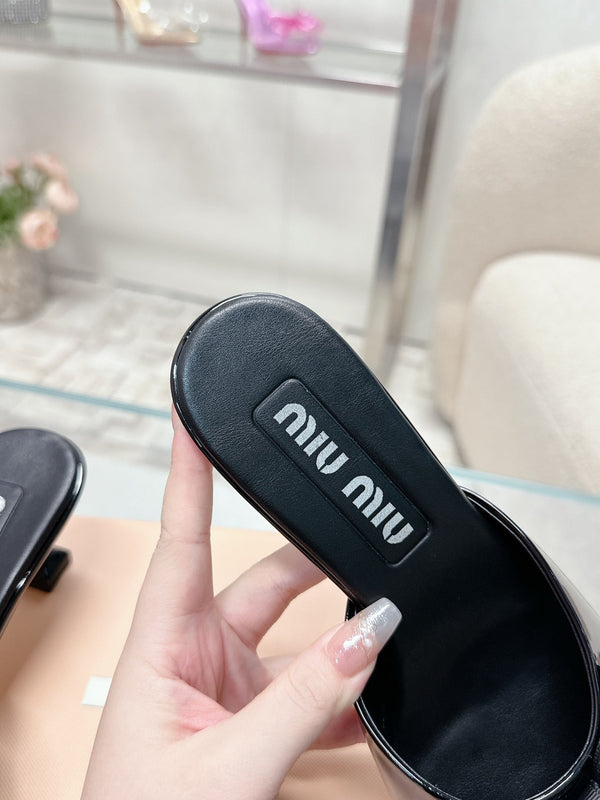 Miu Mordoré Black Bows Mules 50mm Black Cowhide 445521