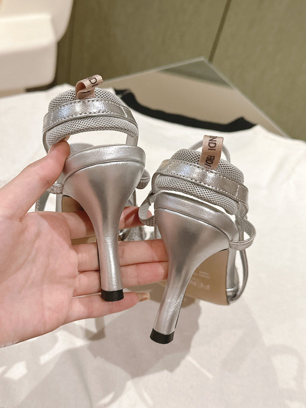 FENDI COLIBRÌ HIGH-HEELED SLINGBACKS 75MM IN LIGHT GREY FABRIC