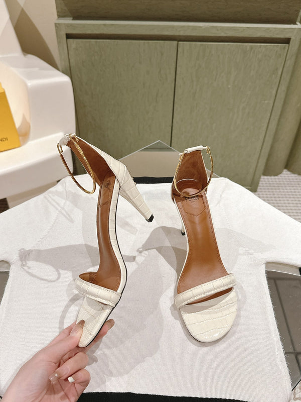 FENDI HIGH-HEELED 85 MM IN WHITE LAMBSKIN WITH GOLD HARDWARE