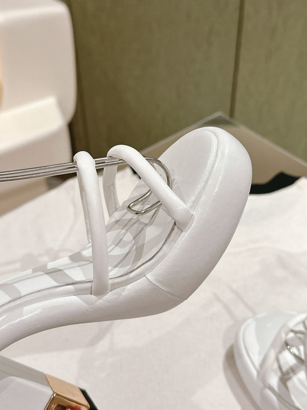 FENDI BAGUETTE HIGH HEELS 85MM IN WHITE LAMBSKIN WITH GOLD HARDWARE