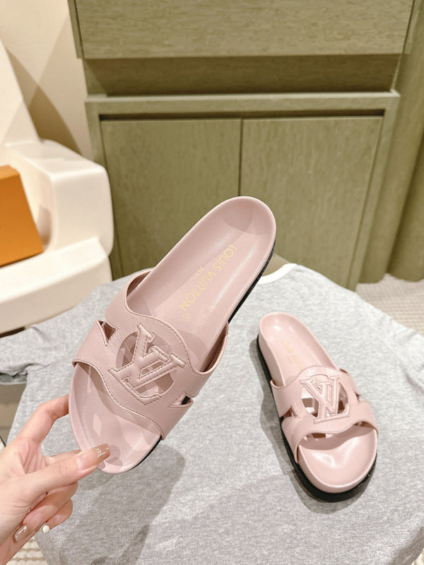 lv sandal isola flat mule light pink calfskin