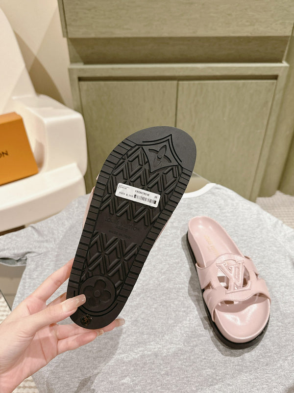 lv sandal isola flat mule light pink calfskin