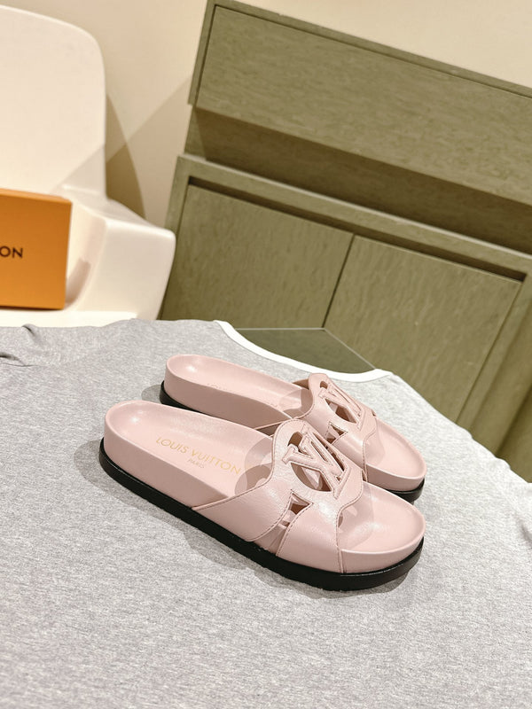 lv sandal isola flat mule light pink calfskin