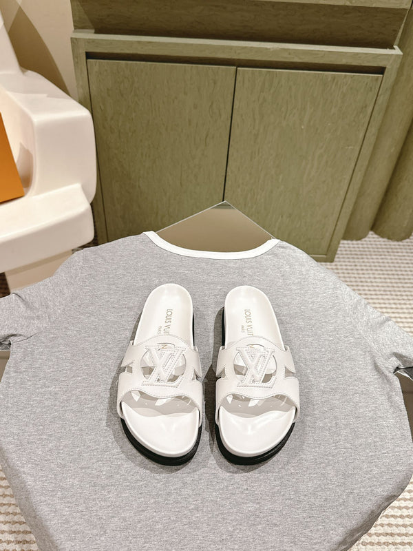 lv sandal isola flat mule white calfskin