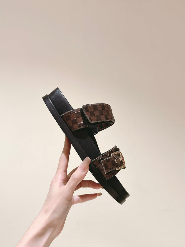 lv sandal mule bomdia brown damier calfskin