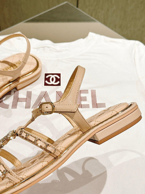 sandal leather strap beige quilted calfskin