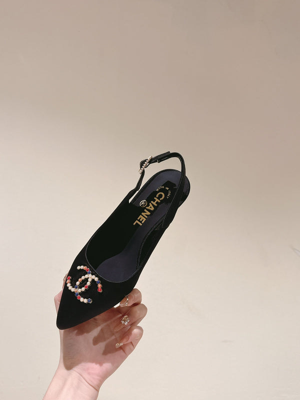 slingback 75 raso nero logo multicolore