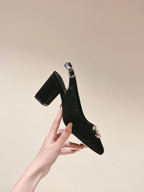 slingback 75 raso nero logo multicolore