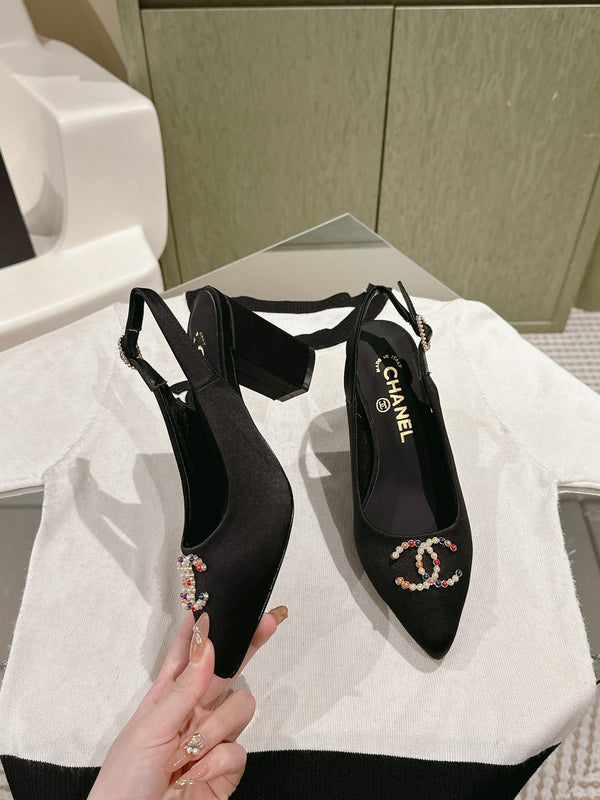 slingback 75 raso nero logo multicolore