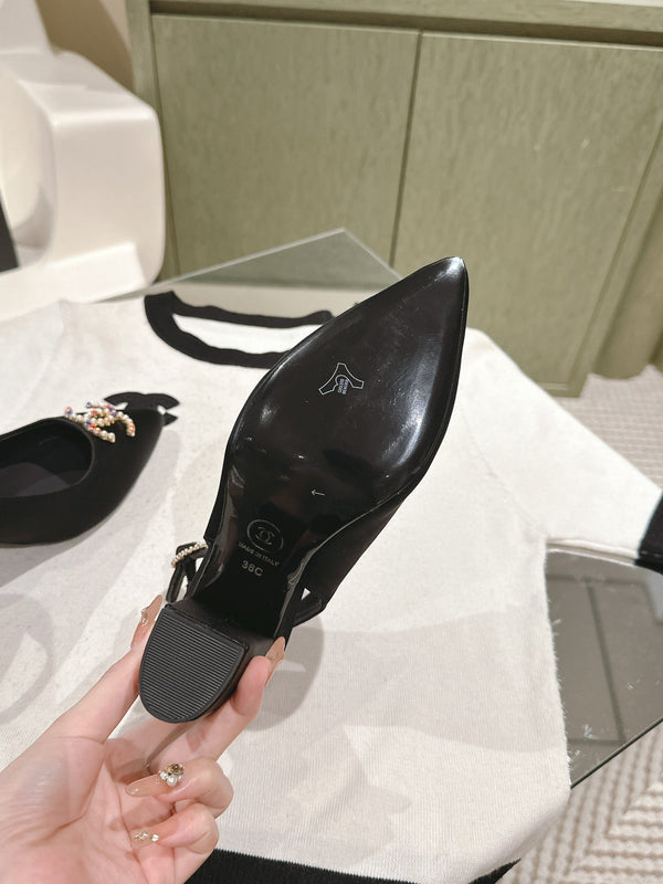 slingback 75 raso nero logo multicolore