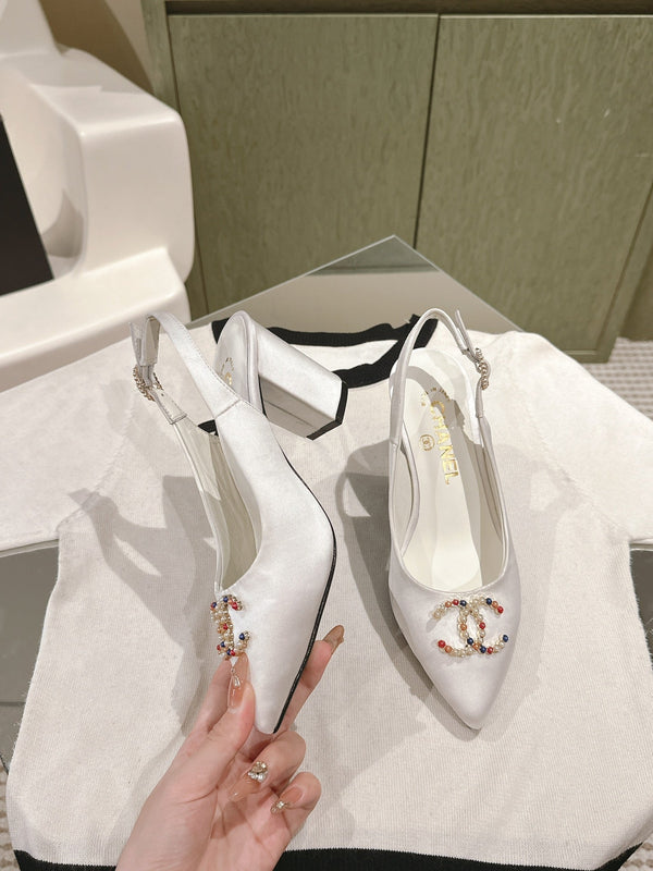 slingbacks 75 raso bianco logo multicolore