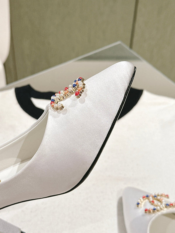 slingbacks 75 raso bianco logo multicolore