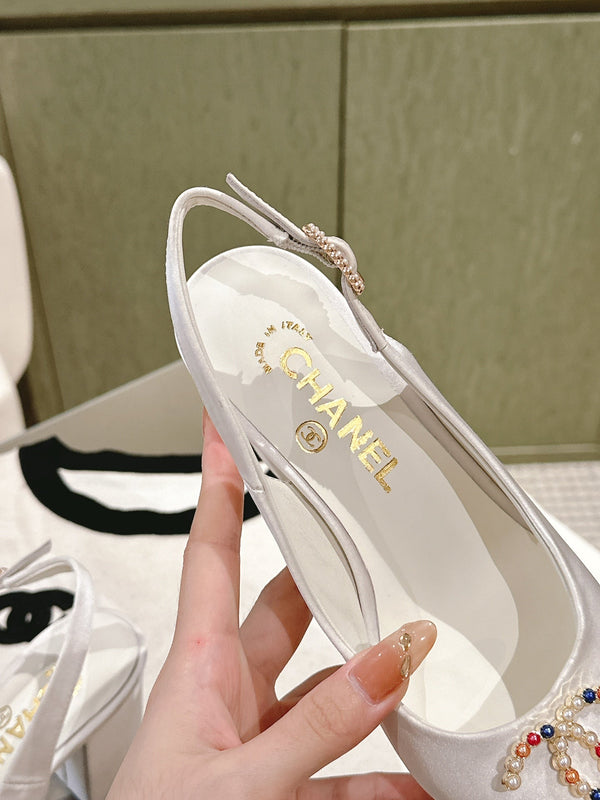 slingbacks 75 raso bianco logo multicolore