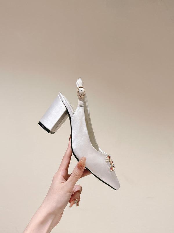 slingbacks 75 raso bianco logo multicolore