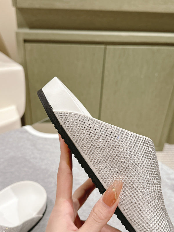 BIRKENSTOCK SLIPPERS ATTACHED RHINESTONES IN WHITE CALFSKIN