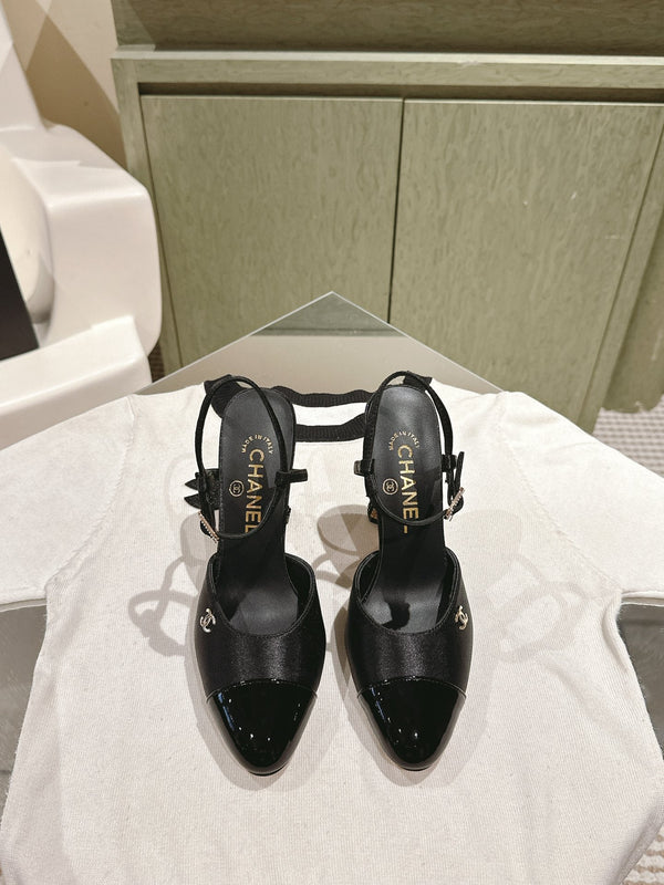 slingback 65 in vitello nero tacco perla