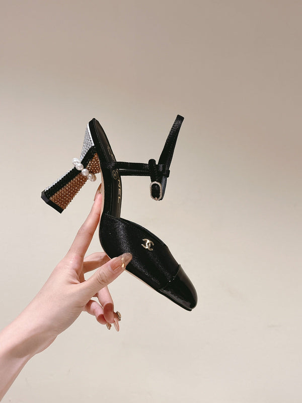 slingback 65 in vitello nero tacco perla
