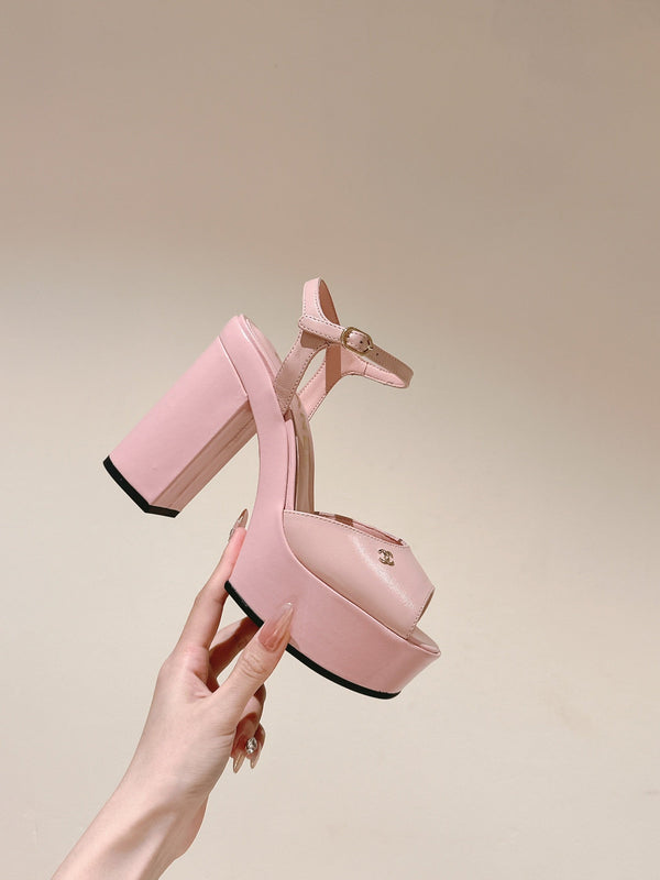 SANDALO CC ALTO IN PELLE DI VITELLO ROSA CHIARO