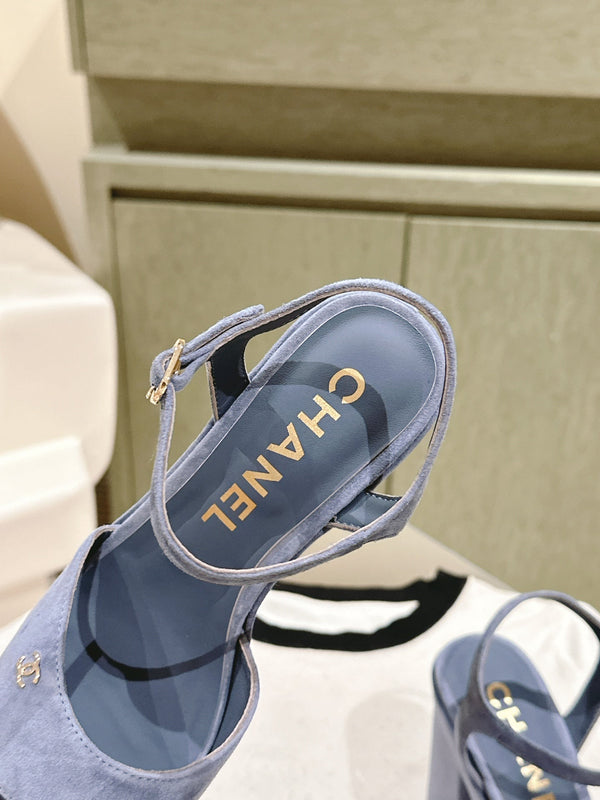 SANDALO CC ALTO IN PELLE DI VITELLO SCAMOSCIATA BLU ZAFFIRO