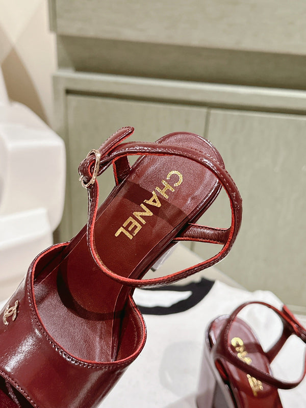 SANDALO ALTO CC IN PELLE DI VITELLO ROSSO VINO